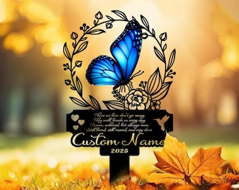 Personalized Memorial Stake Metal Sign, Butterfly Memorial Stake, In Loving Memorial, Remembrance Stake, Sympathy Gift, Outdoor Grave Marker