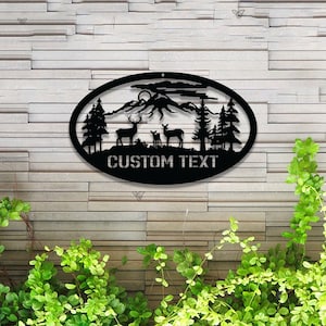 Personalized Oval Deer Metal Cabin Sign, Outdoor Hunting, Deer Hunter Gift, Custom Family Name Sign | Last Name Deer Monogram Cabin Decor