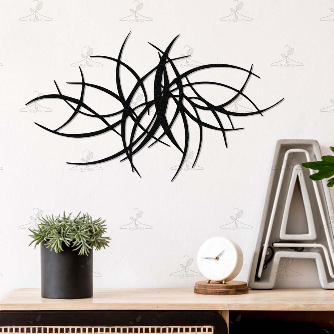 Modern Abstract Metal Wall Art, Minimalist Black Metal Wall Sculpture ...
