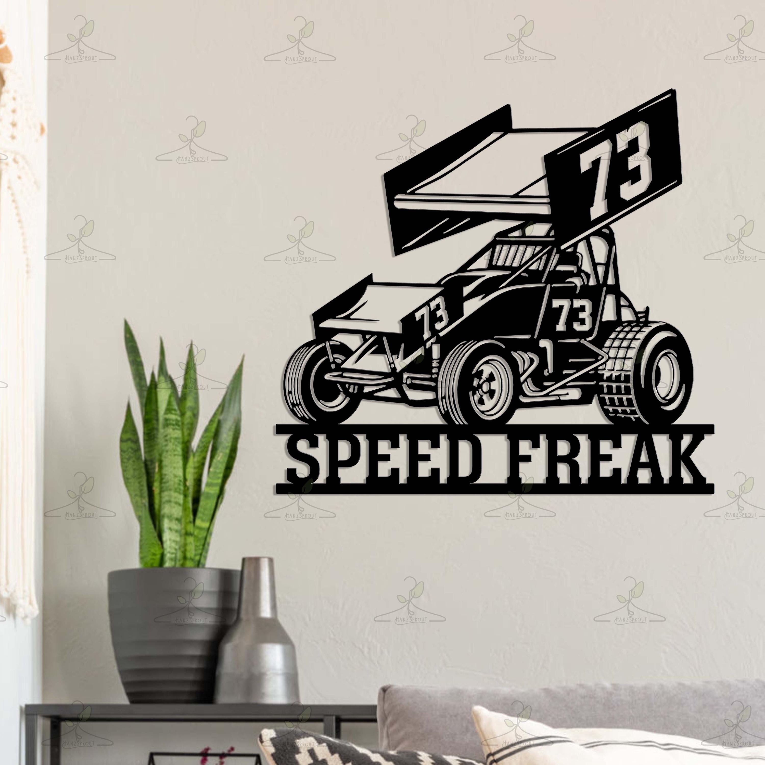 Speed Racer Decore Custom Race Car LED Sign, Sprint Car Metal Wall Art, Speed Freak Garage ...
