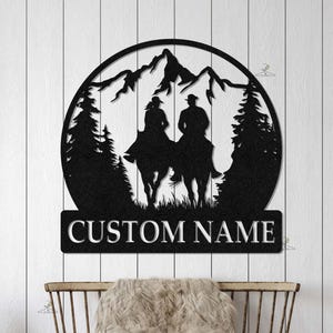 Aangepaste cowboy cowgirl paar metalen bord kunst aan de muur, aangepaste cowboy metalen bord, woondecoratie cowboycadeaus, kinderkamer decoratie, cadeau voor stel