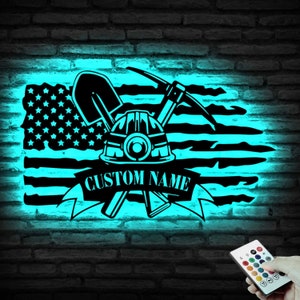 Customized Mining Tools Metal Wall Art with Led Light, Coal Miner Name Sign, Coal Mining Home Decoration, Mining Dad Gifts Father&#39;s Day Gift