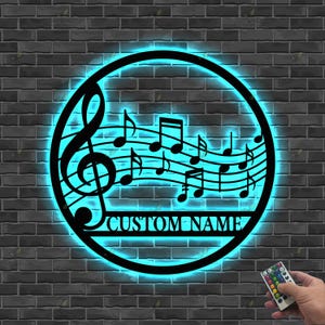 Personalized Name Music Notes LED Sign, Custom Metal Wall Art for Musician, Music Teacher Gift,Music Lover Gift,Studio Decor,Music Room Sign