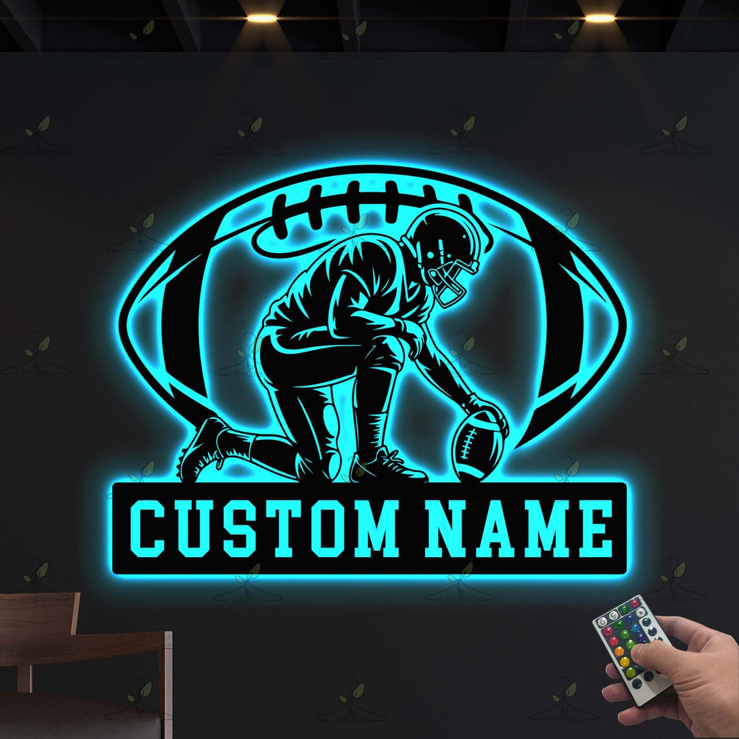 Sports Sign Personalized Football LED Metal Sign, Custom Name Sports Wall Decor ...