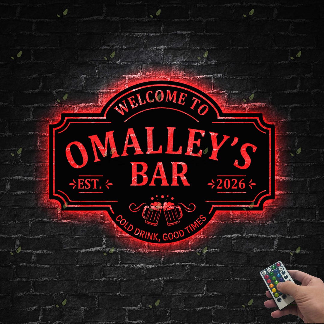 Personalized Bar Sign LED Metal Wall Art, Custom Pub Name Sign Home Bar ...