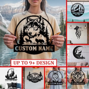 Custom Wolf Pack Sign, Personalized Wolf & Mountain Wall Art, Rustic Cabin Decor with Wolves , Wildlife Enthusiast Gift , Wolf Hunting Sign