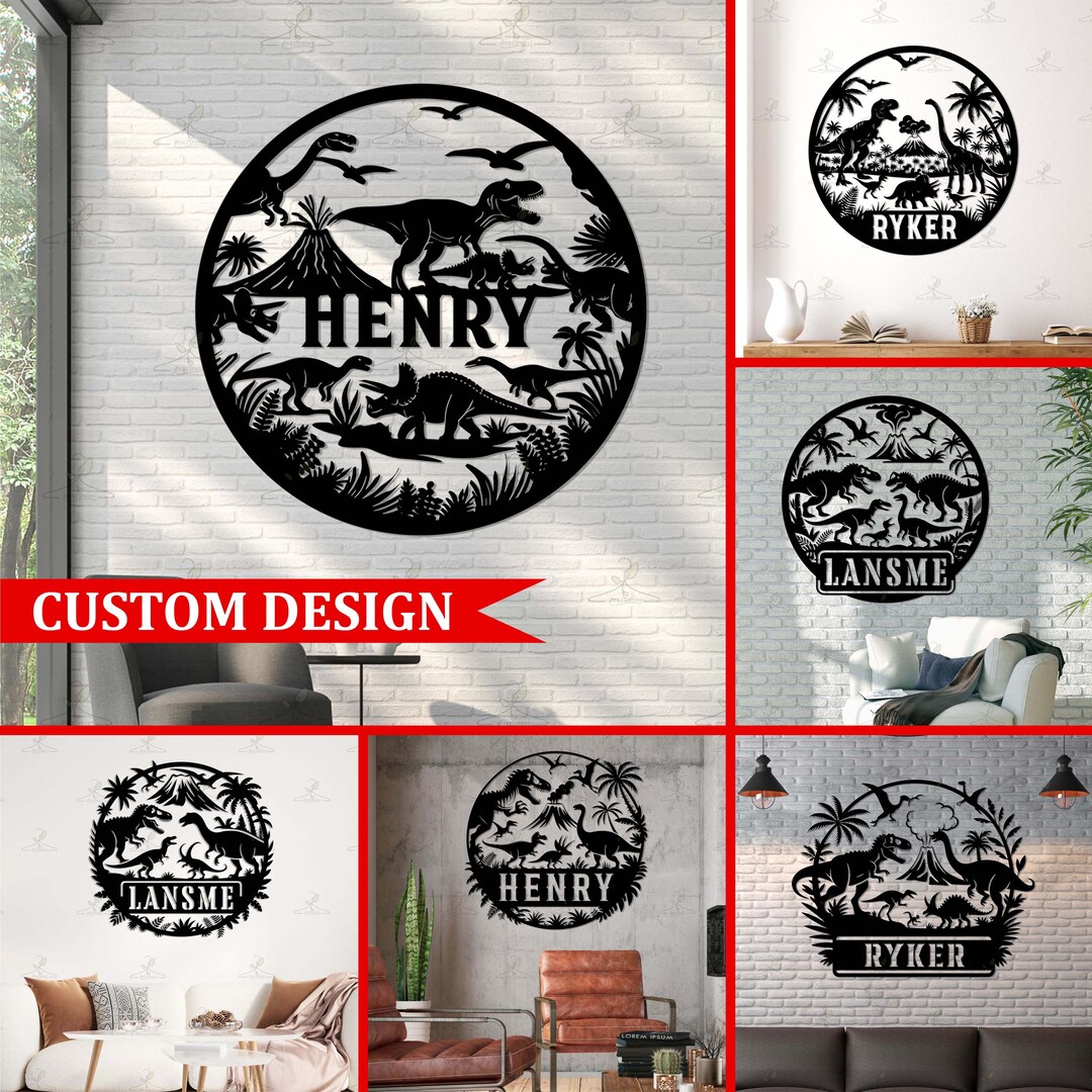 Personalized Dinosaur Nursery Decor, Custom Name Kids Bedroom Wall Art ...