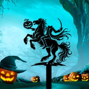 Headless Horseman Metal Yard Stake, Halloween Garden Stake Plaque, Halloween Garden Art, Spooky Decor,Outdoor Halloween Decoration,Home Gift
