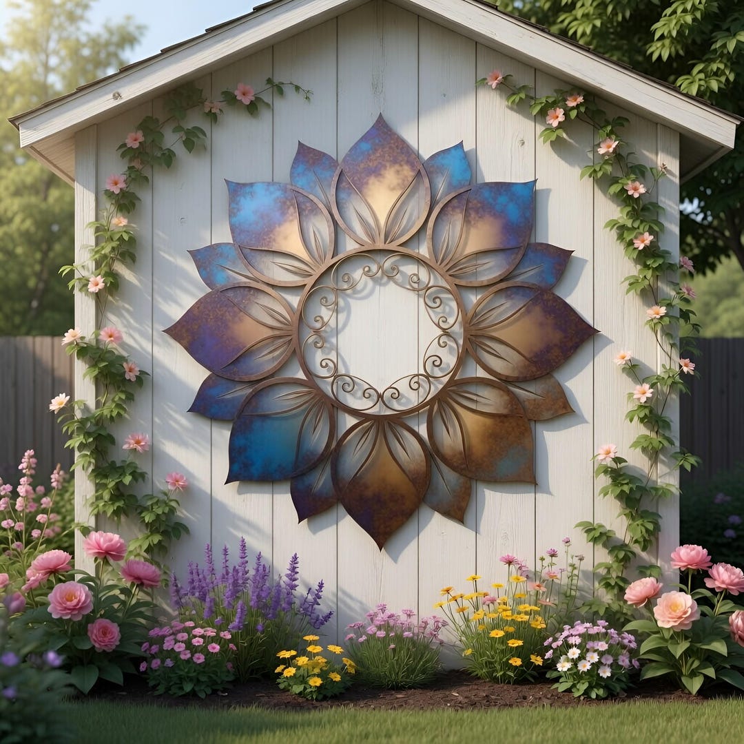 Large Flower Metal Wall Art, Lotus Mandala Garden Decor, Outdoor Floral ...