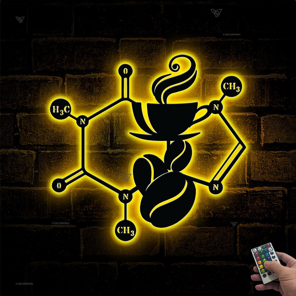 Caffeine Molecule Metal Wall Art LED Light Biology Chemistry Science ...