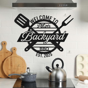Personalized BBQ Grill Decor, Backyard BBQ Metal Wall Art, Welcome to Our BBQ Sign , Barbecue Sign Outdoor Decor, Custom Bbq Pitmaster Sign