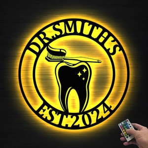 Custom Dentist Office Metal sign led lights, Personalized Dentist Gift, Dental Office Sign, Dentist Office Wall Decor, Dental Metal Wall Art