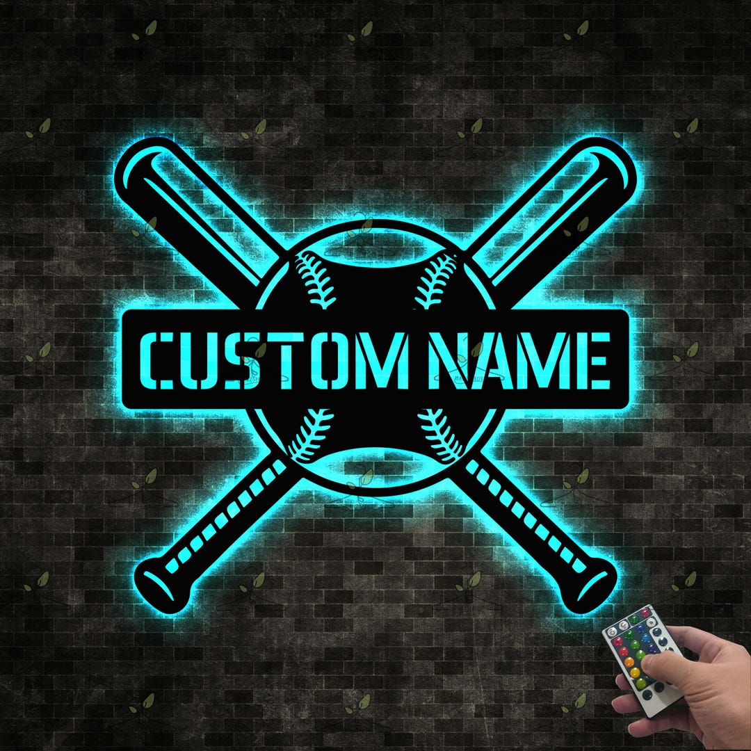 Custom Baseball LED Metal Sign, Personalized Sports Room Light ...
