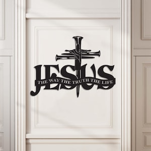 Jezus Droga Prawda Życie Metalowa sztuka ścienna, Religijna sztuka metalowa Jezus, Droga Prawda Życie, Wystrój domu Bóg Wiara, Jezus Krzyż