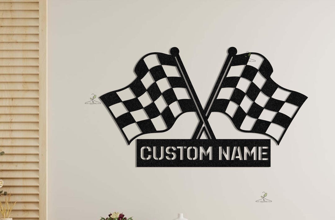 Custom Checkered Flag Racing Sign, Personalized Checkered Flag Monogram ...