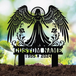 Custom Angel Memorial Stake Plaque, Personalized Mom&#39;s Garden Memorial, Memorial Plaque, Cemetery Stake, Remembrance Gift, Mom Loss Stake