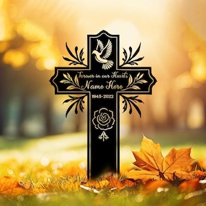Personalized Memorial Cross With Dove, Forever In Our Hearts, Forever In Our Hearts, Loss Of Loved One Condolence Gift, Custom Grave Marker