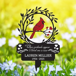 Personalized Memorial Stake Metal, Cardinal Garden Stakes, Cardinal Appear,Grave Marker,Remembrance Stake, Garden Decor, Custom Outdoor Sign