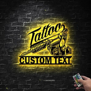 Custom Tattoo Artist Metal Wall Art LED Light, Personalized Ink Studio Name Sign Home Decor, Metal Sign , Tattoo for Home Decor & Gift sign