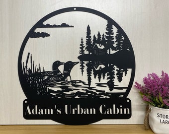 Lake Loon Metal Sign Personalized,Loon Duck Sign,Lake House Decor,Custom Lake House Name Sign,Outdoor Cottage Sign,Lake Dock Pond Sign Decor