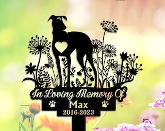 Personalisierte Greyhound-Metalleinsatz, Greyhound-Garten-Metalldekor, Hundegedenkgeschenk, kundenspezifisches Hundedenmal, Haustier-Verlustgeschenk, Greyhound-Zeichen