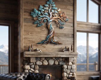 Tree of Life Metal Wall Decor, Rustic Nature Wall Art, Forest Tree Wall Hanging, Mountain Cabin Decor