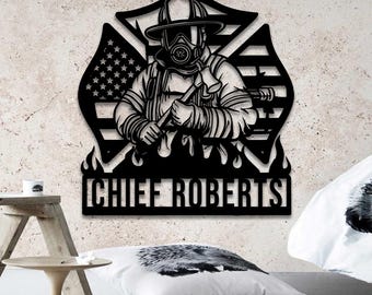 Personalized Firefighter fireman Metal sign, custom fire fighter fire man metal sign, Maltese Cross, Firehouse, fire chief retirement gift