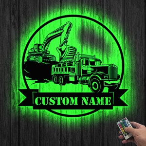 Custom Excavator Driver Metal Wall Art LED Light, Personalized Excavator Name Sign Home Decor Construction Decoration Birthday Xmas Dad Gift