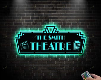 Custom Movie And Popcorn Metal Wall Art LED Light Personalized Family Cinema Home Theater Name Sign Home Decor Man Cave Decoration Birthday