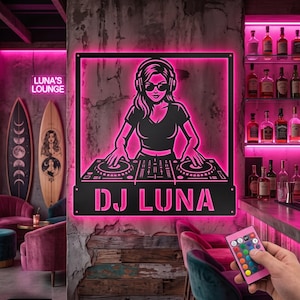 Custom DJ Name LED Metal Sign, Personalized Music Studio Wall Decor, Light Up DJ Booth Sign, Bar Decor, Musician Room Decor