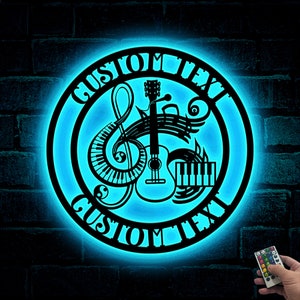 Personalized Musical Instruments Metal Wall Art With Led Lights, Custom Music Room Sign, Musician Gift, Guitar Drums Keyboard Sign Xmas Gift