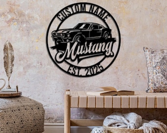 Letrero colgante personalizado para garaje, de acero y metal, regalo para Mustang, arte de pared Mustang, arte de pared para autos, garaje Mustang, letrero personalizado para garaje, regalo para el Día del Padre