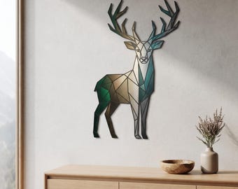 Deer Metal Wall Art, Stag Wall Decor, Geometric Deer Art, Rustic Cabin Decor, Wildlife Hunter Gift