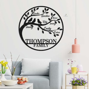Benutzerdefinierte Stammbaum des Lebens Metallschild, personalisierter Familienname, Metallwandkunst, Dekor Familienmitglied, Jubiläumsgeschenk Familiengeschenk, Wohnkultur