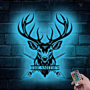 Personalized Deer Head Sign LED,Deer Antler Decor,Deer Hunter Gift,Deer Camp Sign,Christmas Gift For Him,Gift for Dad,Grandpa,Birthday Gift