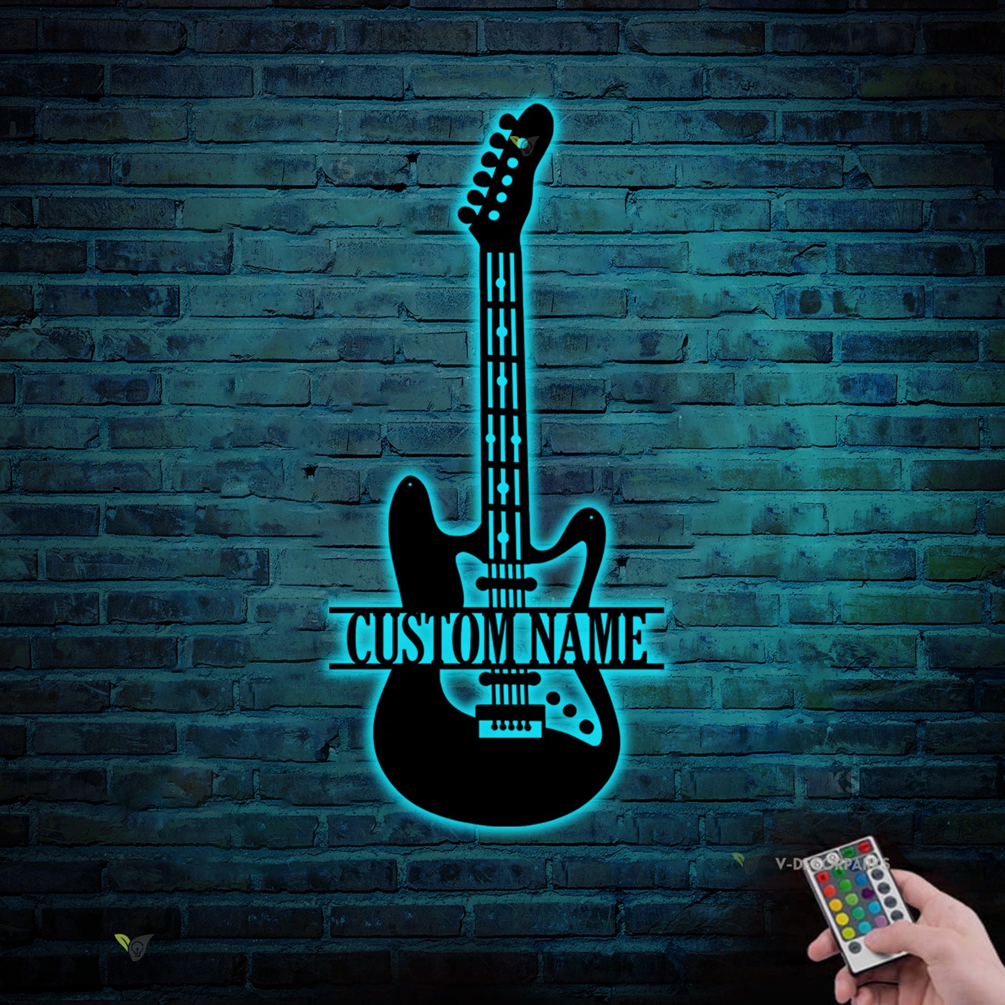 Custom Guitar Player Metal Wall Art LED Light Personalized Guitarist Name Sign Home Decor Music Room Kids Nursery Decoration Birthday Xmas