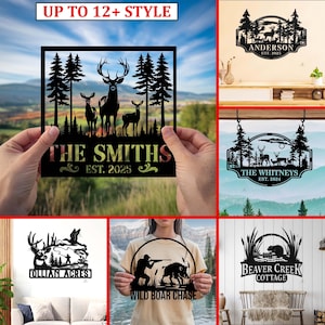 Plaque personnalisée de famille de cerfs, plaque personnalisée de cabane de chasse, décoration de chalet rustique, cadeau de chasseur, décoration de cabane, art mural cerf, cadeau pour papa, art de cabane