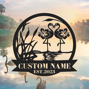 Custom Name Couple Flamingo Metal Sign,Personalized Flamingos Name Sign, Bird Metal Home Decor,Flamingo Address Sign,Flamingos Monogram Sign
