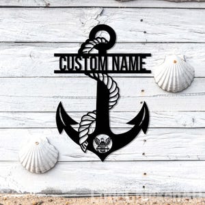 Letrero metálico personalizado de ancla de la Marina, arte mural de ancla de la Marina de EE. UU. con nombre personalizado, regalo de campamento de entrenamiento, corona de bienvenida de neón de ancla, regalos de graduación de la Marina