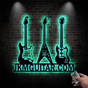 Custom Metal Electric Guitar Wall Art Led Lights, Music Room Decoration, Music Studio Sign, Guitar Player Birthday Gift, Guitarist Name Sign