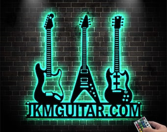 Custom Metal Electric Guitar Wall Art Led Lights, Music Room Decoration, Music Studio Sign, Guitar Player Birthday Gift, Guitarist Name Sign