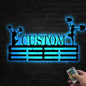 Personalized LED Cheerleader Medal Hanger, Custom Cheerleader Medal Hanger, 12 Rungs for Medals & Ribbons , Cheer Sport Display Awards Sign