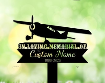 Personalized Airplane pilot Memorial Stake, Metal Stake, Sympathy Sign, Grave Marker, Remembrance Stake, Gift for lover airplane, Home Decor