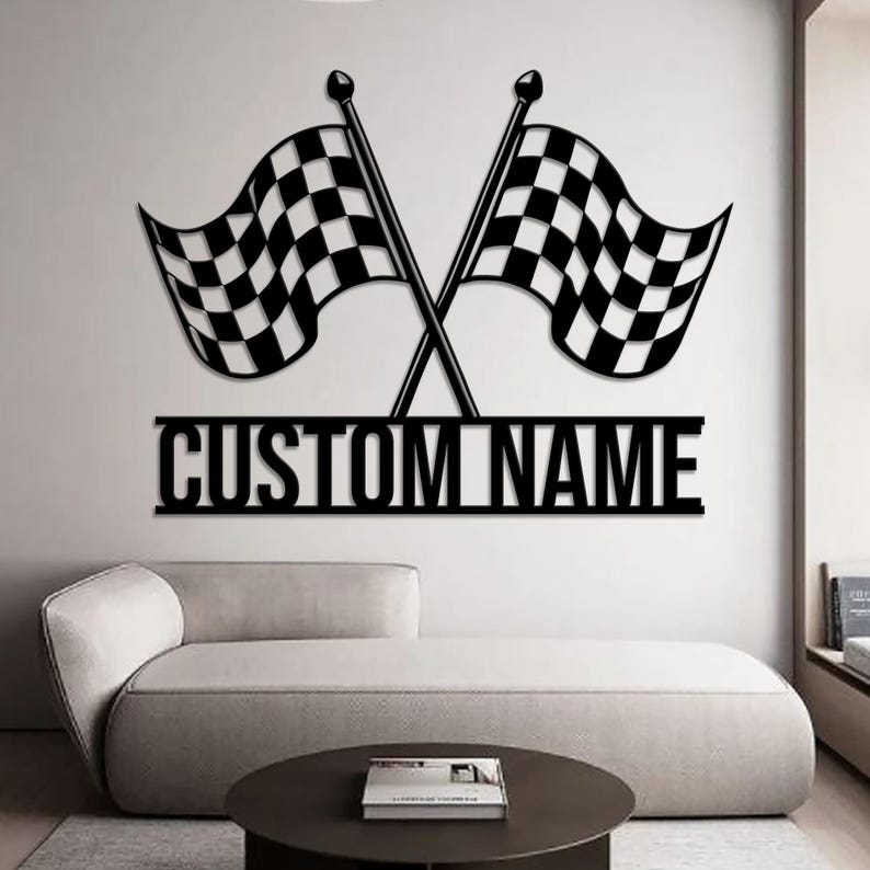 Led Racing Flag Custom Start Finish Racing Flag Metal Wall Art LED Lights, Personalized ...
