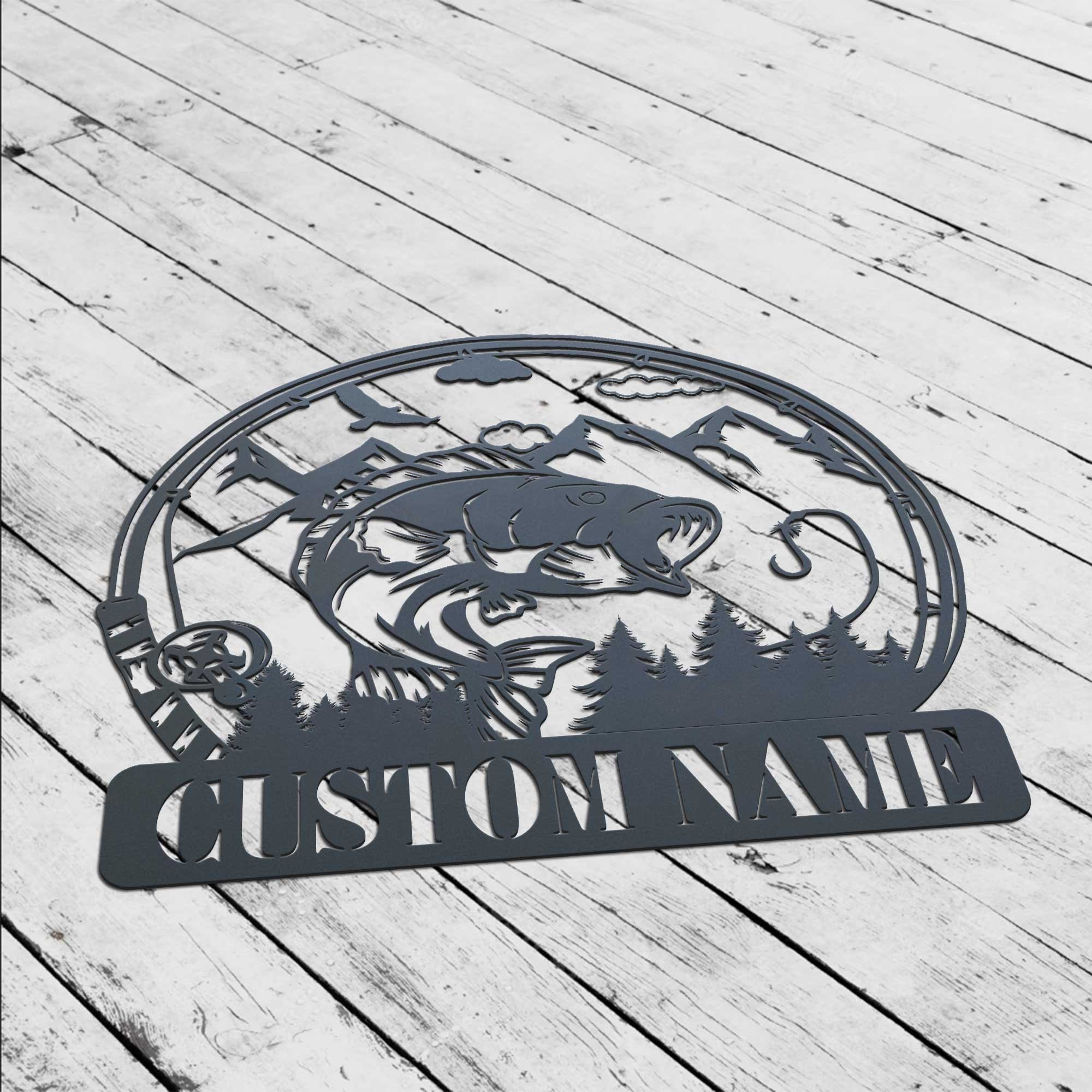 Custom Fish Metal Name Sign, Outdoor Bass Fishing Sign Fishing Gift for ...