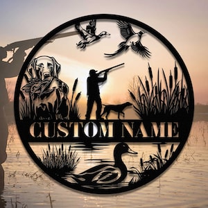 Custom Pheasant Duck Geese Labrador Dog Hunting Metal Wall Art Personalized Hunter Name Sign Home Decor Lake Cabin Decoration hunter gift