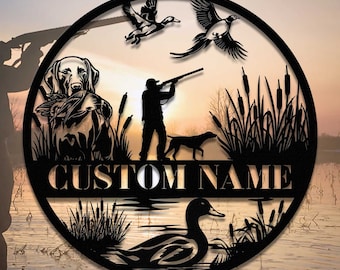 Letrero de metal personalizado para caza de faisán, pato, gansos, labrador, perro, decoración de pared con nombre de cazador, decoración para el hogar, cabaña de lago, regalo de cazador