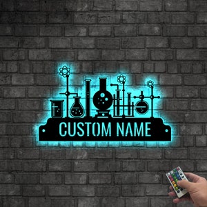 Custom Scientist Metal Wall Art LED Light,Science Home Decor,Chemistry Laboratory,Science Home Decor, Science Teacher Sign,Chemist Name Sign