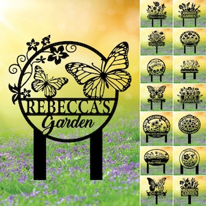 Personalized Butterfly Garden Sign, Custom Garden Welcome Stake, Butterfly & Flower Metal Sign, Garden Welcome Sign , Gift for Mom/ Grandma
