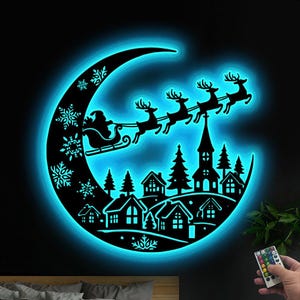 Personalized Santa Sleigh LED Sign, Christmas Wall Decor, Holiday Home Decor, Santa and Reindeer Art, Christmas Gift, Winter Decor,Xmas Gift